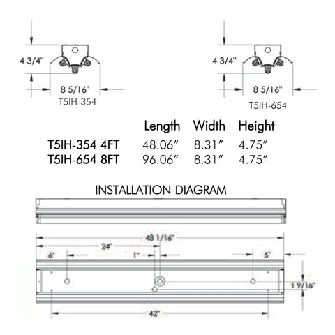 T5HO FLUORESCENT T5IH 3 & 6 LAMP 4 & 8 FOOT HIGH BAY FIXTURE