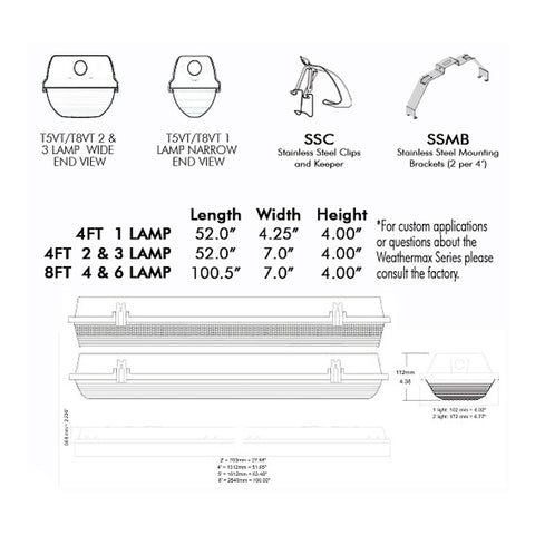 T5HO FLUORESCENT WEATHERMAX VAPOR TIGHT 1, 2 & 3 LAMP LIGHTING FIXTURES