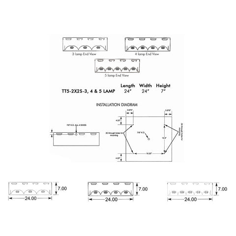 T5HO TWIN-TUBE FLUORESCENT 3, 4 & 5 LAMP SURFACE MOUNT LIGHTING FIXTURES