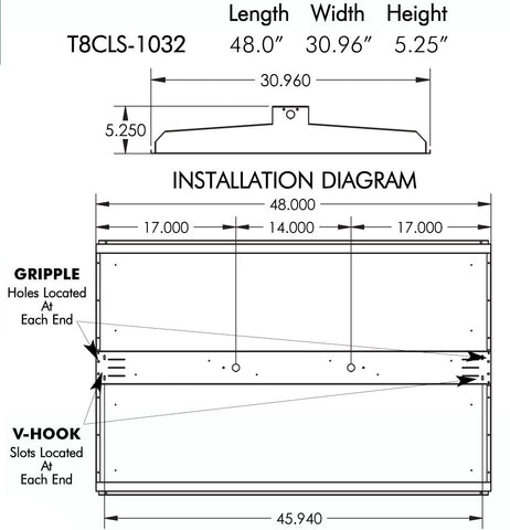 T8 FLUORESCENT CLS 10 LAMP LINEAR LIGHTING FIXTURE
