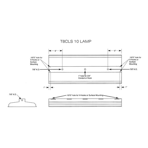 T8 FLUORESCENT CLS 10 LAMP LINEAR LIGHTING FIXTURE