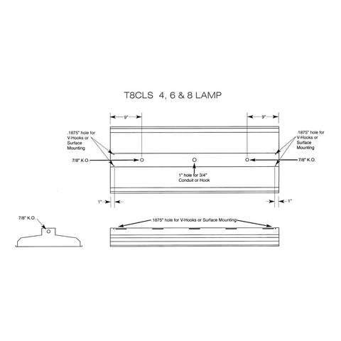 T8 FLUORESCENT CLS 4, 6 & 8 LAMP LINEAR LIGHTING FIXTURE